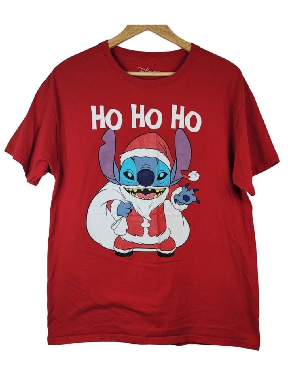 Disney Christmas Santa Claus Stitch T Shirt Red Large Short Sleeve Xmas Ho Ho Ho